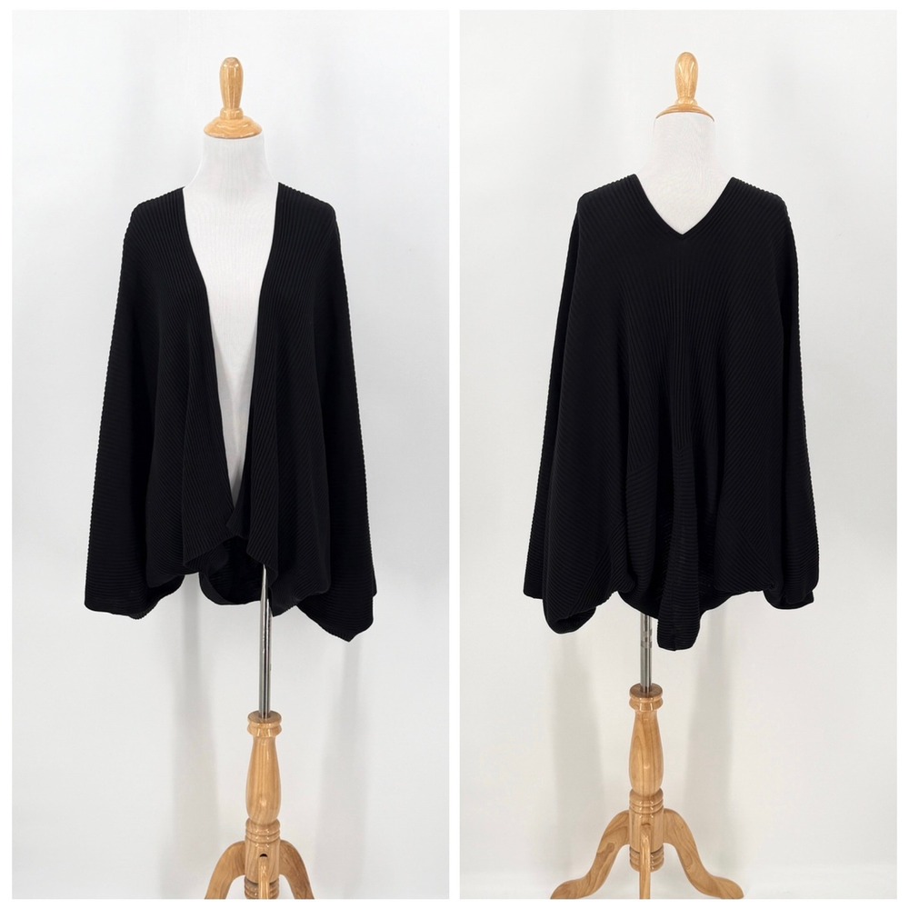COS Cocoon Cardigan Sweater Women M/L Black Oversized V-Neck Batwing Cotton Knit